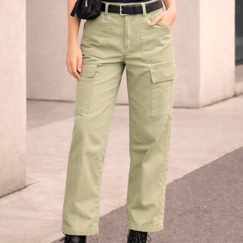 Madewell The Garment-Dyed '90s Straight Fit High Waisted Cargo Pant Beige Size 8